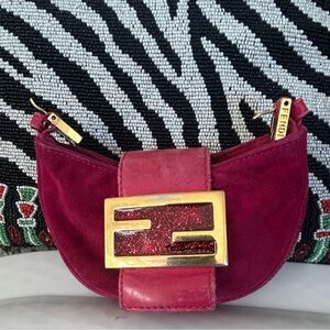 Fendi Mini Zucca Suede w/Gold Logo Detail